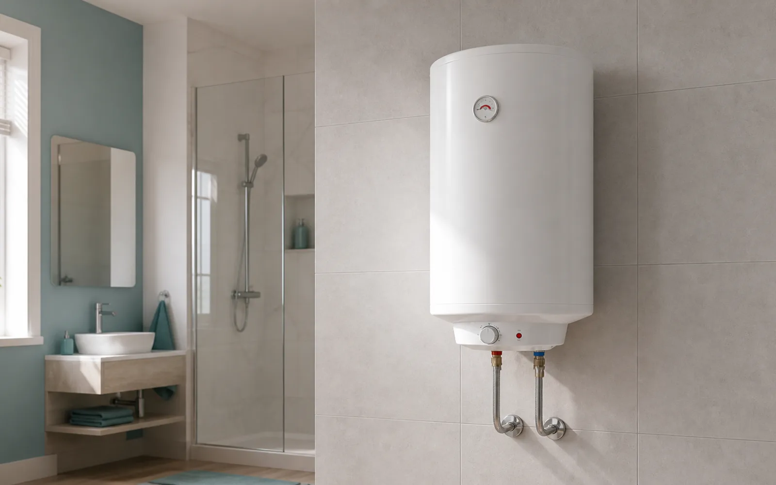 Modern wall mounted geyser installation